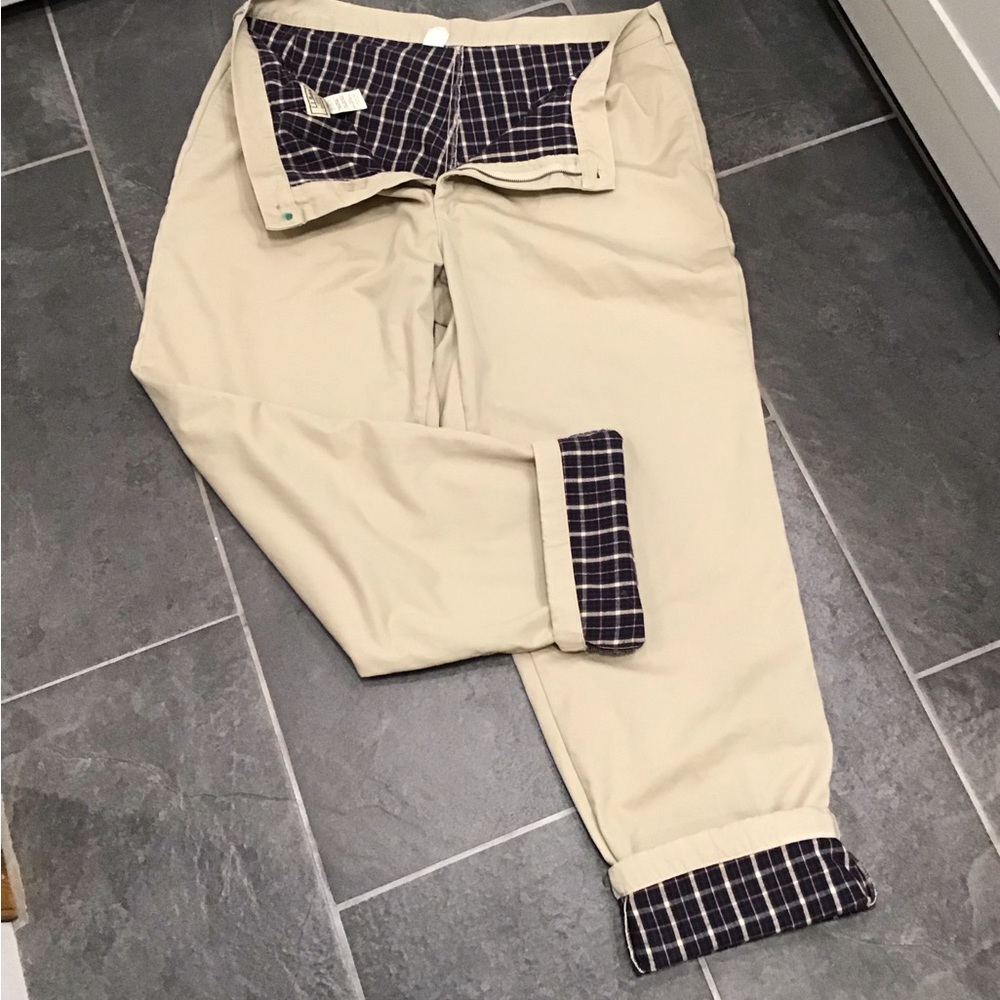 Vintage LL Bean Mens Flannel Lined Pants Size 42x34 Pleated Khakis Straight Leg - Picture 15 of 16